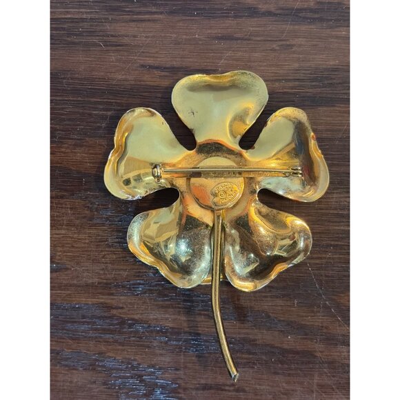 Original By Robert VTG White & Brown Enamel Flower Brooch Gold-Tone Backing - Picture 3 of 4